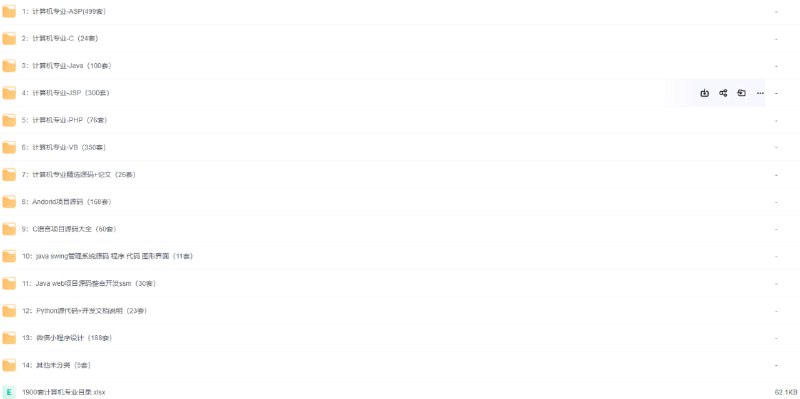 #计算机专业  #毕业设计  #项目代码1900套计算机专业毕设项目代码资料大合集包含计算机各个专业方面的内容，ASP，c语言，java，JSP，PHP，VB，Andorid，java swing管理，java web项目，微信小程序设计，有需要的自行查看下载地址