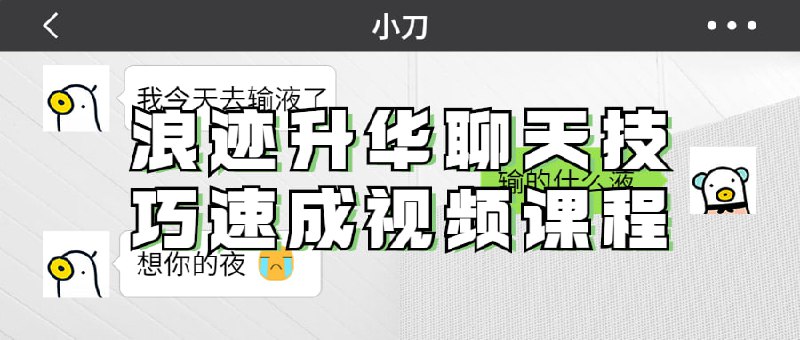 浪迹升华聊天技巧速成视频课程浪迹升华《技巧速成班》你所遇到的聊天问题都能迎刃而解，打好聊天基础，然后建立摩天大楼